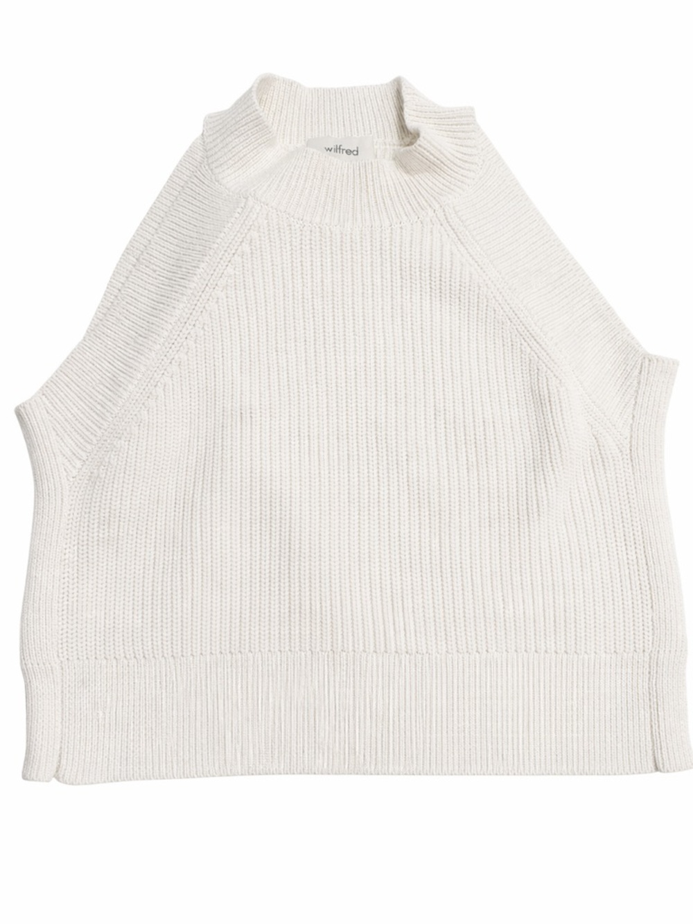 Wilfred Aritzia Cream Ribbed Sleeveless Sweater XS Mock Neck Knit Top